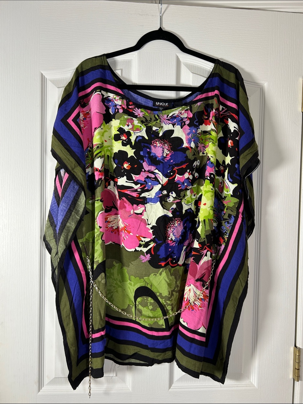 Unique Spectrum Olive, Pink & Blue Floral Tunic and metal belt 3X